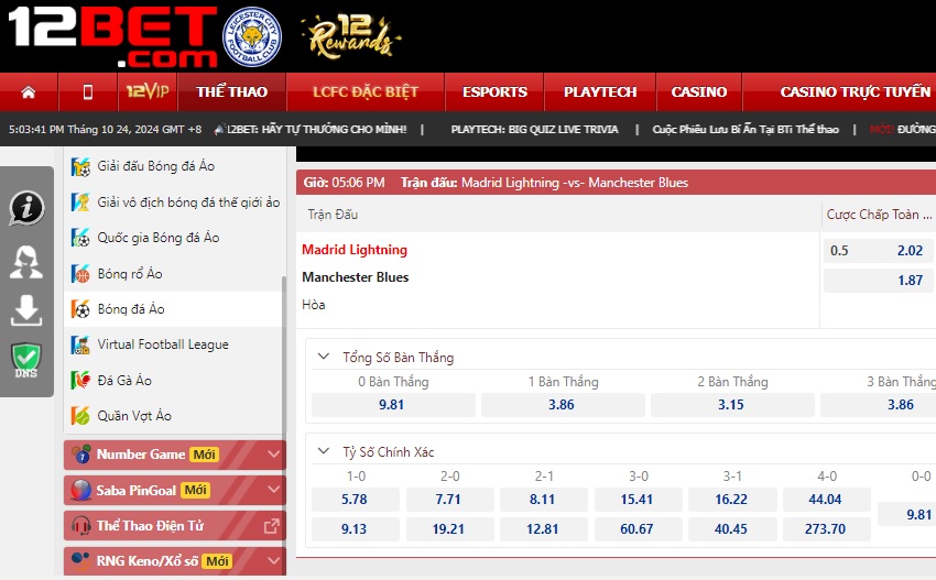 Luật chơi tại Thể Thao Ảo Saba 12bet