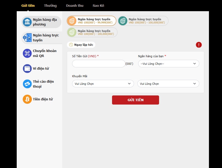 Huong dan gui tien 12bet ngan hang truc tuyen